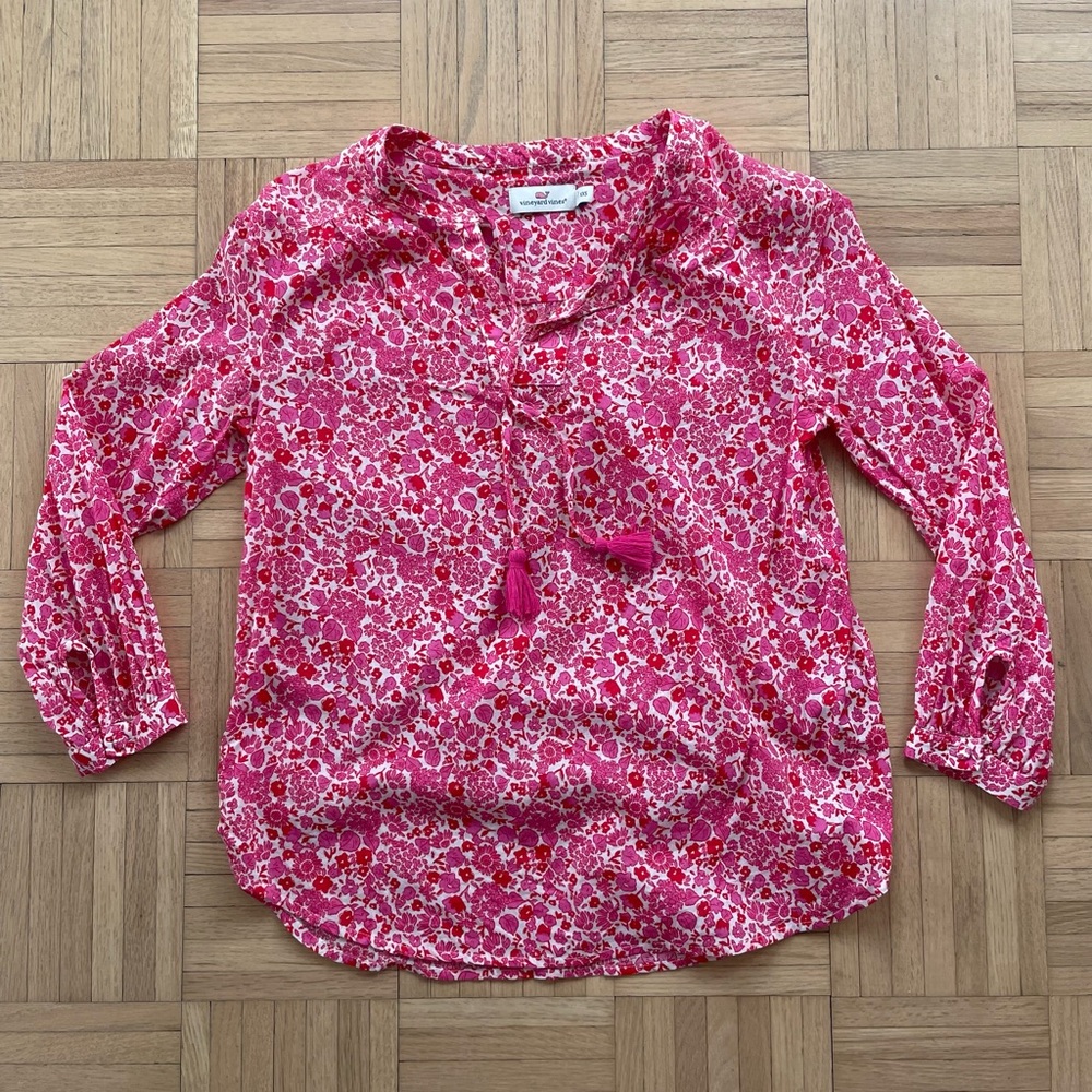 Vineyard Vines Pink Floral Tie Blouse, XXS